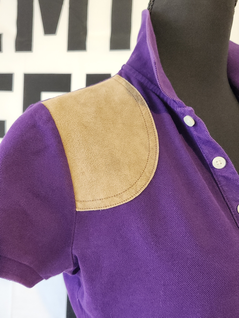 Polo by Ralph Lauren Polo Player Shirt with Tan Suede Shoulder - Picture 6 of 10